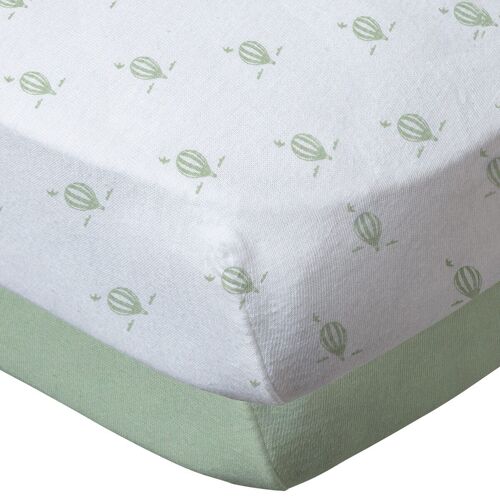 2 draps-housses 70x140 cm Montgolfières Vert Amande