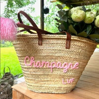 Panier Champagne broderie Rose