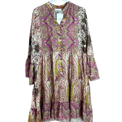 Kurzes Kleid aus Viskose-Kaschmir-Print