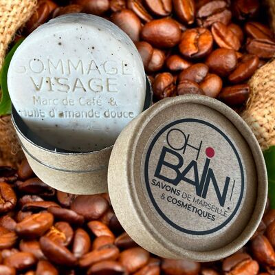 70-Gramm-Seife für ein Gesichtspeeling mit gemahlenem Kaffee und Bio-Süßmandelöl