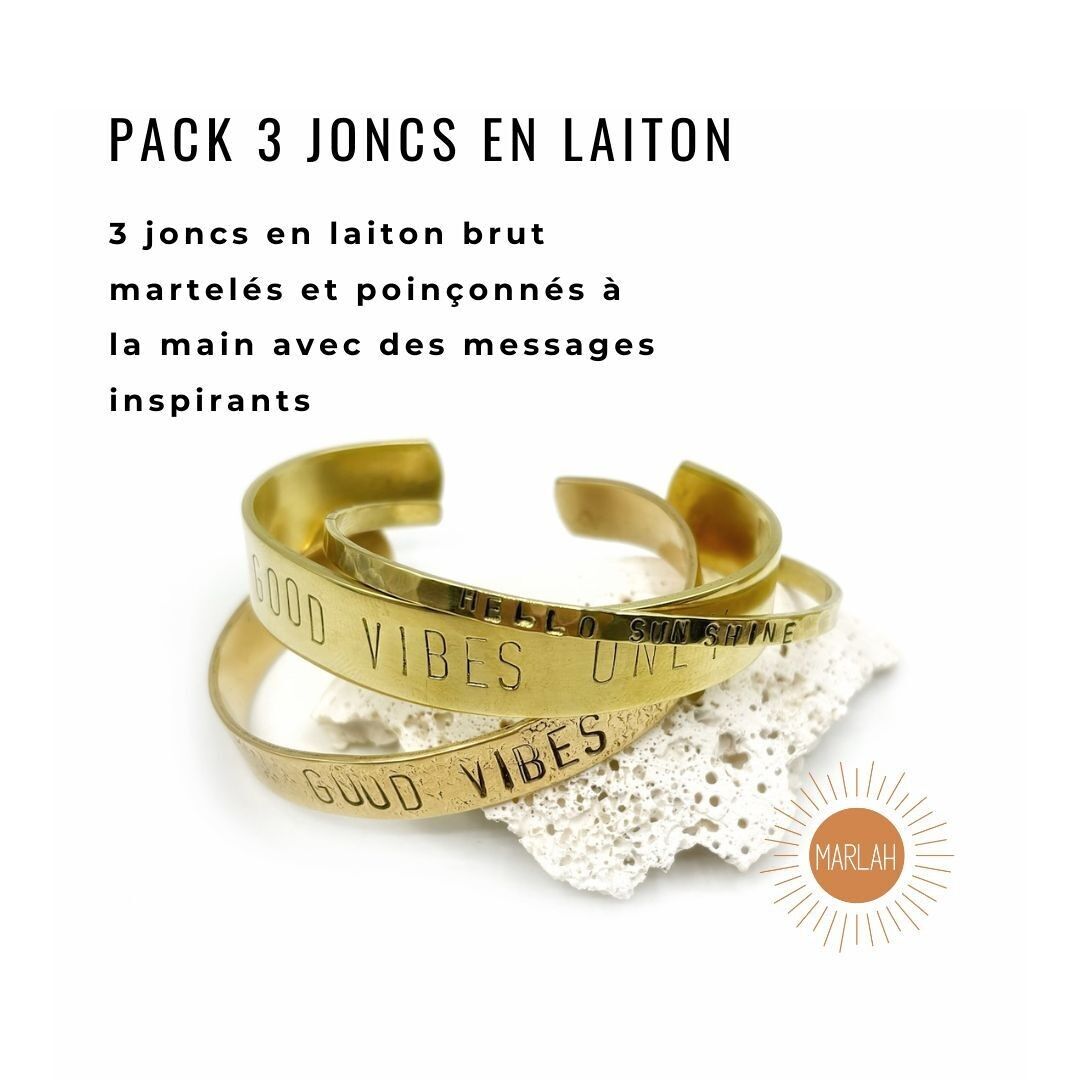 Pack de 3 brazaletes de latón crudo