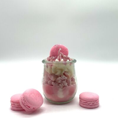 Dessertkerze "Glamorous Macaron" Rosa-Zuckerwatte-Duft - Duftkerze im Glas - Sojawachs