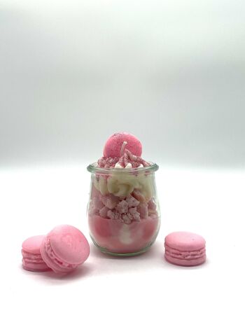 Bougie dessert "Glamorous Macaron" parfum barbe à papa rose - bougie parfumée dans un verre - cire de soja 1