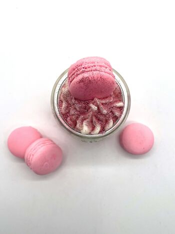 Bougie dessert "Glamorous Macaron" parfum barbe à papa rose - bougie parfumée dans un verre - cire de soja 5