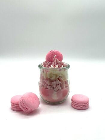 Bougie dessert "Glamorous Macaron" parfum barbe à papa rose - bougie parfumée dans un verre - cire de soja 2