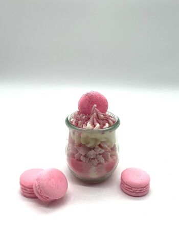 Bougie dessert "Glamorous Macaron" parfum barbe à papa rose - bougie parfumée dans un verre - cire de soja 4