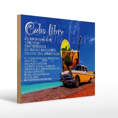 Cartello in legno con scritta 40x30 cm Ricetta Cuba Libre Rum Alcol