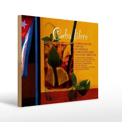 Cartel de madera que dice 40x30cm Receta Cuba Libre Ron Habana