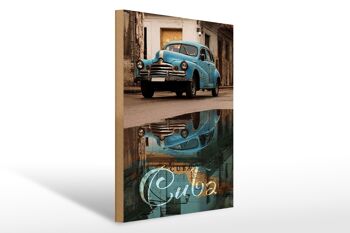 Panneau en bois disant 30x40cm Cuba voiture voiture vintage bleue 1