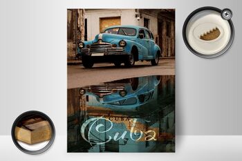 Panneau en bois disant 30x40cm Cuba voiture voiture vintage bleue 2