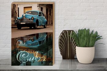 Panneau en bois disant 30x40cm Cuba voiture voiture vintage bleue 3