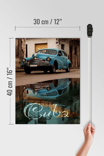 Panneau en bois disant 30x40cm Cuba voiture voiture vintage bleue 4