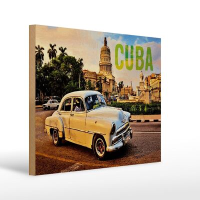 Cartello in legno con scritta 40x30 cm Cuba car bianca auto d'epoca