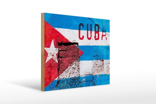 Holzschild Flagge 40x30cm Cuba Fahne auf eine Mauer