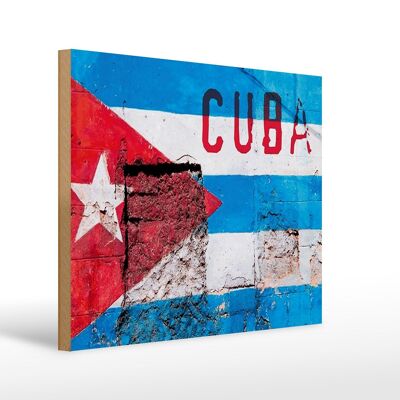 Cartello in legno bandiera 40x30 cm Bandiera Cuba su un muro