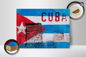 Drapeau en bois 40x30cm, drapeau de Cuba sur un mur 2