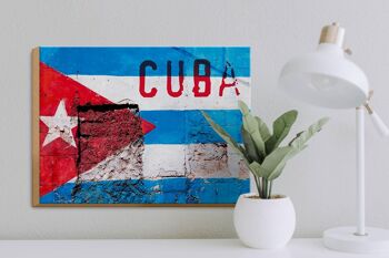 Drapeau en bois 40x30cm, drapeau de Cuba sur un mur 3