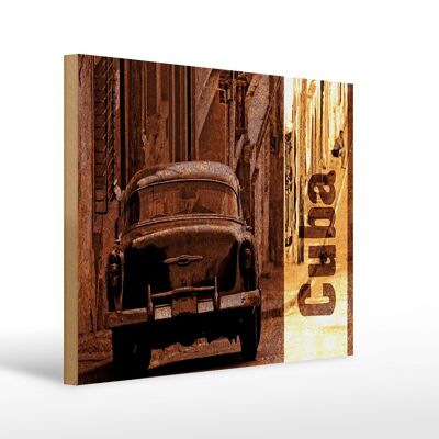 Cartello in legno con scritta 40x30 cm Cuba car vintage retrò