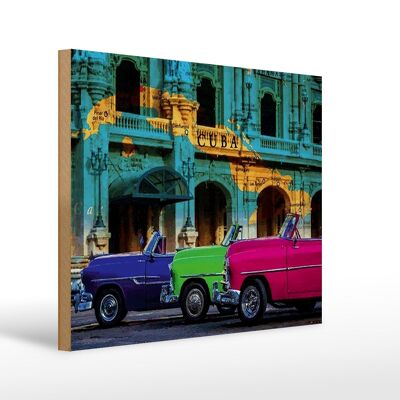 Holzschild Spruch 40x30cm Cuba Karte 3 Autos