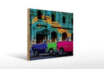 Panneau en bois indiquant 40x30cm Carte de Cuba 3 voitures 1