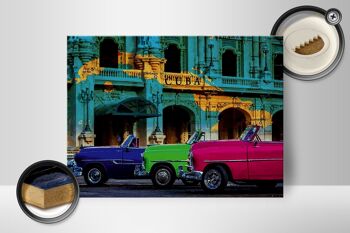 Panneau en bois indiquant 40x30cm Carte de Cuba 3 voitures 2
