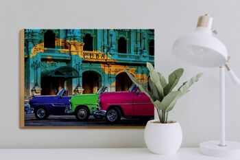 Panneau en bois indiquant 40x30cm Carte de Cuba 3 voitures 3