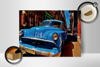 Panneau en bois disant 40x30cm Cuba voiture voiture classique bleue 2