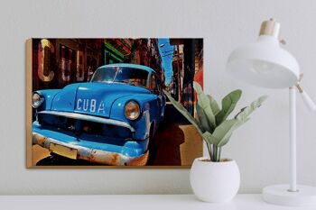 Panneau en bois disant 40x30cm Cuba voiture voiture classique bleue 3