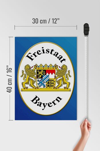 Panneau en bois indiquant 30x40 cm Armoiries de l'État libre de Bavière Bouclier bleu 4