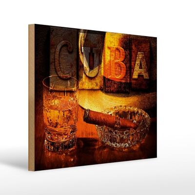 Cartello in legno con scritta 40x30 cm Cuba Cigar Rum Havana