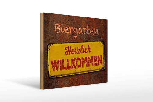 Holzschild Spruch 40x30cm Biergarten herzlich willkommen