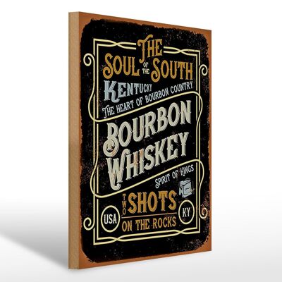 Letrero de madera que dice Chupitos de whisky Bourbon de 30x40 cm sobre rocas
