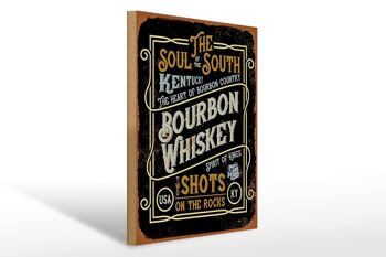 Panneau en bois indiquant des shots de whisky Bourbon de 30 x 40 cm sur des rochers 1