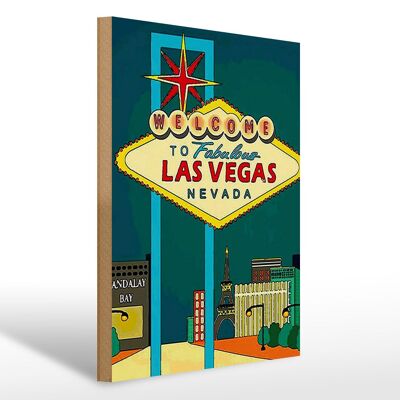 Cartello in legno 30x40 cm con scritta "Benvenuti nella favolosa Las Vegas".