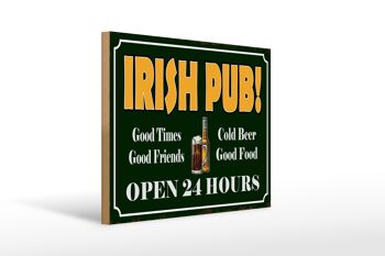 Panneau en bois indiquant 40x30cm Irish Pub Gold Beer ouvert 24h/24 1