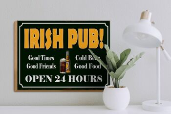 Panneau en bois indiquant 40x30cm Irish Pub Gold Beer ouvert 24h/24 3