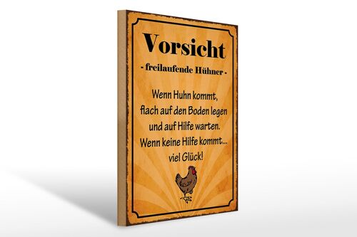 Holzschild Spruch 30x40cm Vorsicht freilaufende Hühner