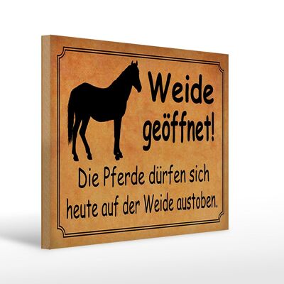 Cartello in legno con scritto: Sono ammessi cavalli al pascolo aperto di dimensioni 40x30 cm