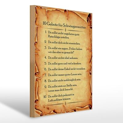 Cartello in legno 30x40 cm con scritta 10 comandamenti per le suocere