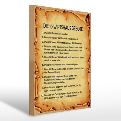 Holzschild Spruch 30x40cm die 10 Wirtshaus Gebote