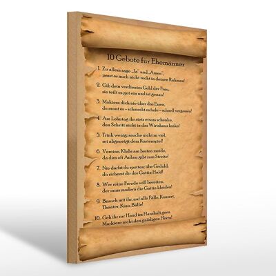 Cartello in legno con scritta 30x40 cm 10 comandamenti per i mariti dicono di sì