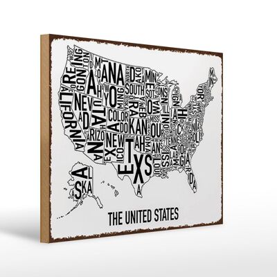 Cartel de madera mapa 40x30cm Estados Unidos Texas Kansas