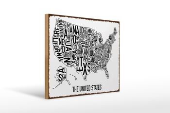 Carte en bois 40x30cm États-Unis Texas Kansas 1