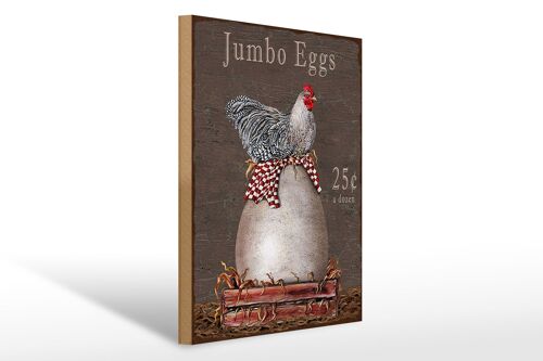 Holzschild Spruch 30x40cm Huhn jumbo Eggs 25 c a dozen