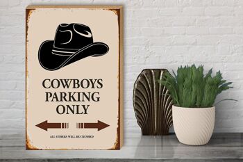 Panneau en bois indiquant 30x40cm Parking Cowboys uniquement 3