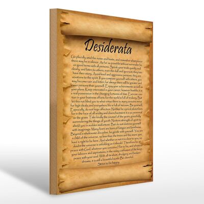 Cartello in legno con scritta 30x40cm Desiderata poesia inglese