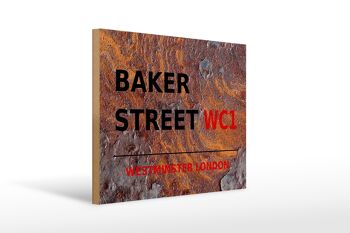 Panneau en bois Londres 40x30cm Street Baker street WC1 Rouille 1
