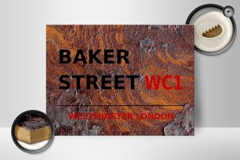 Panneau en bois Londres 40x30cm Street Baker street WC1 Rouille 2