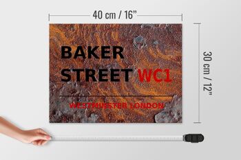 Panneau en bois Londres 40x30cm Street Baker street WC1 Rouille 4