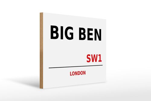 Holzschild London 40x30cm Street Big Ben SW1